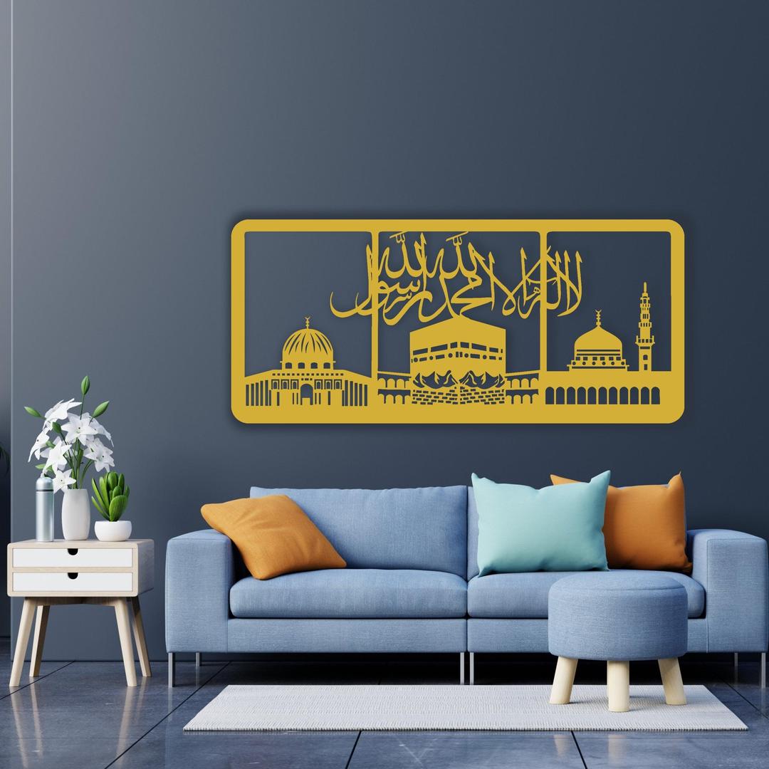 Al-Aqsa, Masjid Al-Haram, An-Nabawi, A-Tawhid & Kaaba Wall Art, Golden