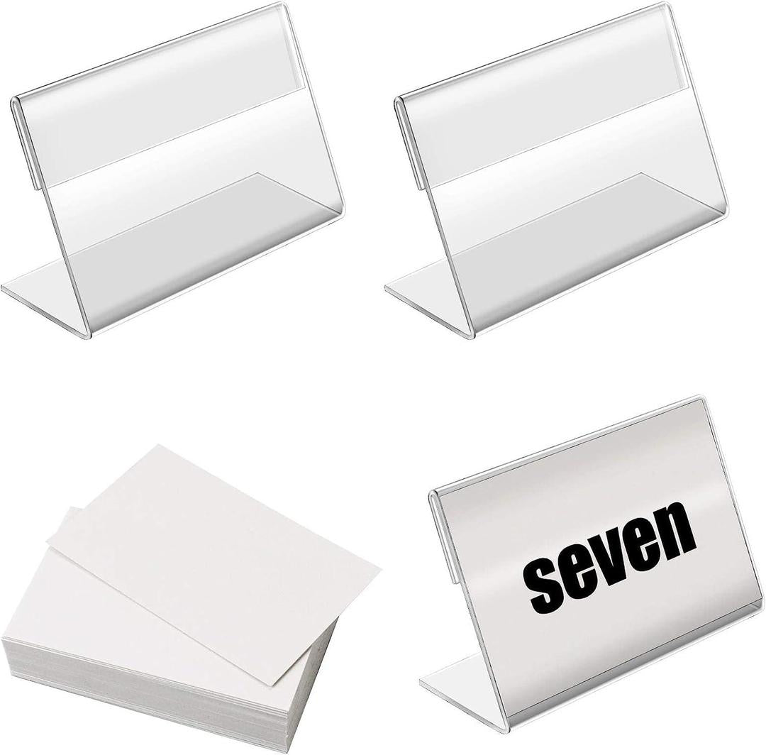 Set of 10 Mini Clear Acrylic L-Shape Sign Display Holders